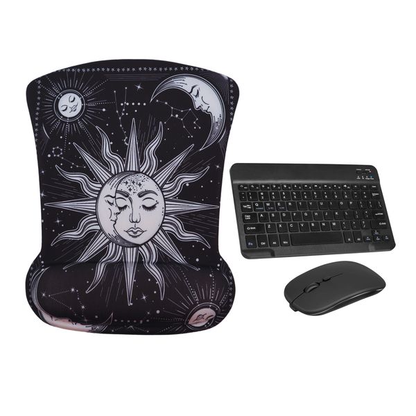 LD Ergonomic Cosmic Sun Mouse Pad and Wireless Keyboard and Mouse Combo