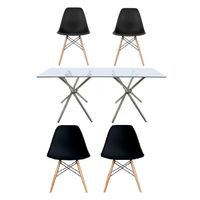 5 Piece Rectanguler Glass Table and Wooden Leg Chairs -Black