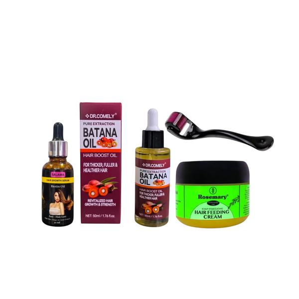 Batana And Biotin Oils, Rosemary Cream &amp; Derma Roller Combo