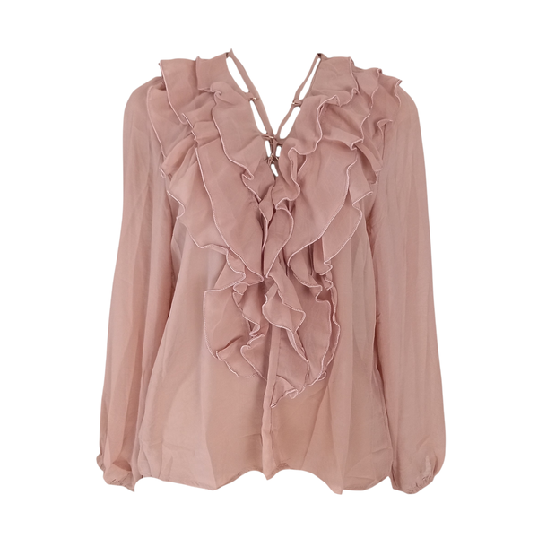 Long Sleeve Chiffon Blouse with Frill Detail