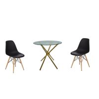 Proteas 3 Piece 80cm Glass Table Gold Legs and Wooden Leg Chairs