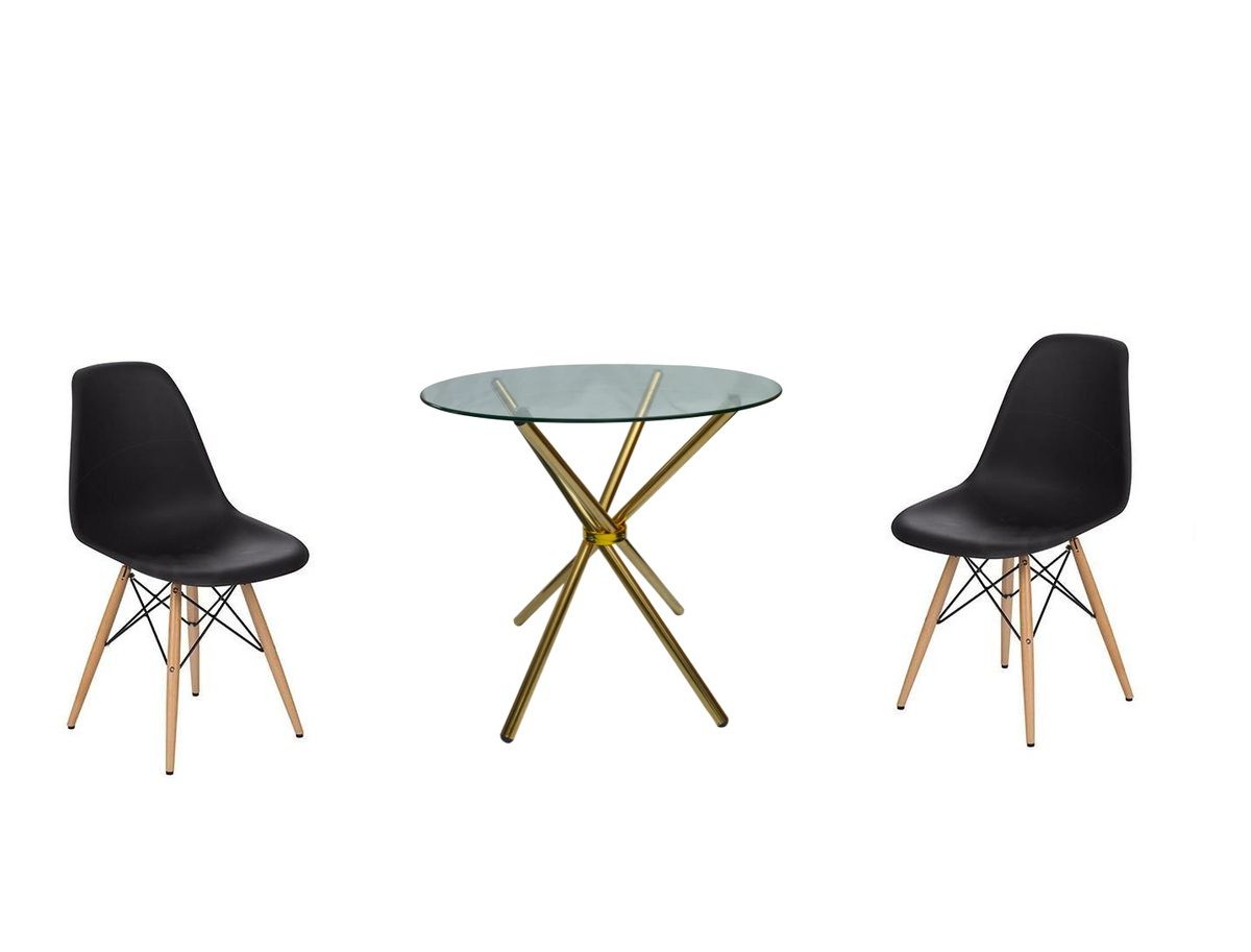Proteas 3 Piece 80cm Glass Table Gold Legs and Wooden Leg Chairs Shop