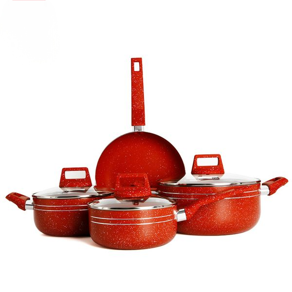 C&amp;E 7-Piece Aluminium Cookware Set - Non-Stick, , Tri-Ply Base-Red