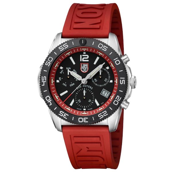 Luminox Pacific Diver Chronograph Red Black Rubber Stainless Steel Men's Watch XS.3155