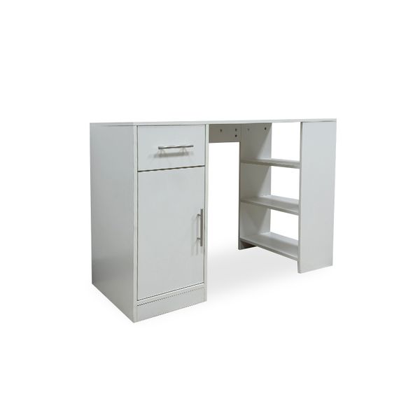 Study Computer Desk with Single Drawer and Storage Cupboard in White