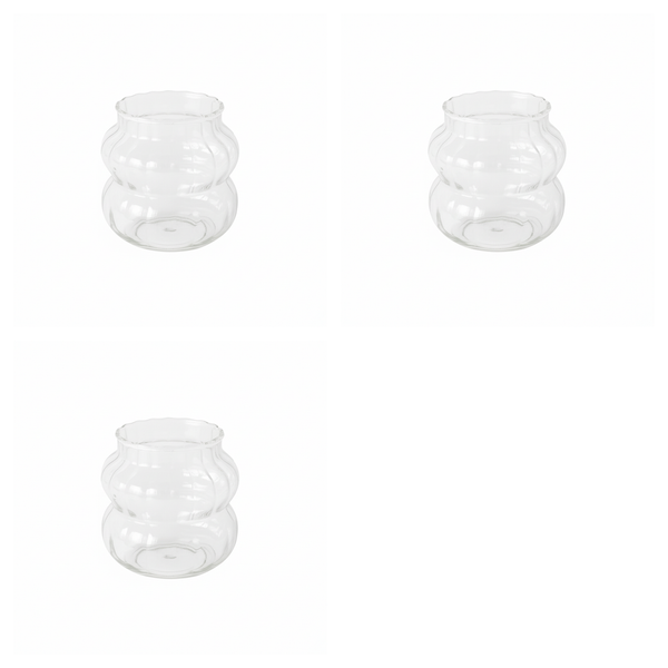 3 Pack Glass Striped Cup 410ml - Transparent
