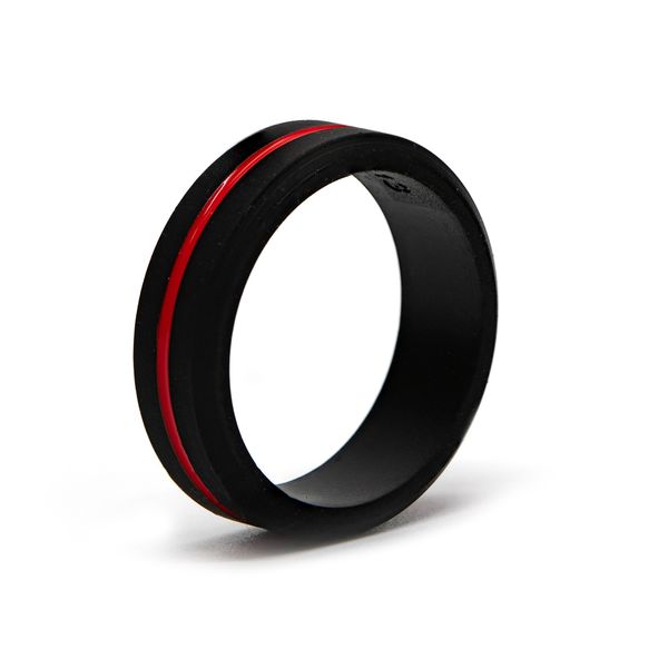 Silicone Ring-Black with Red stripe Quality Wedding Band