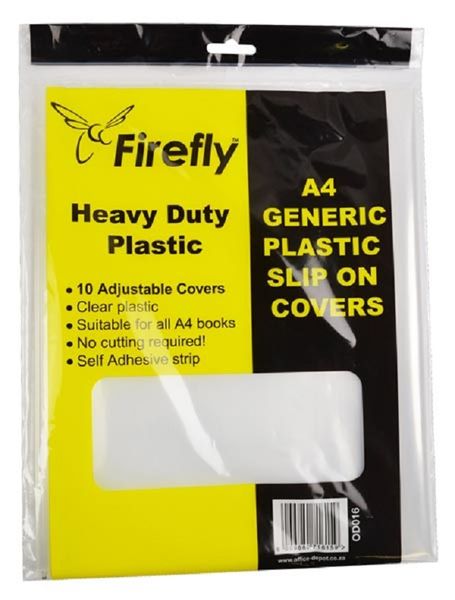 Firefly A4 Slip-On Plastic Book Covers, 75Micron Heavy Duty (10's)