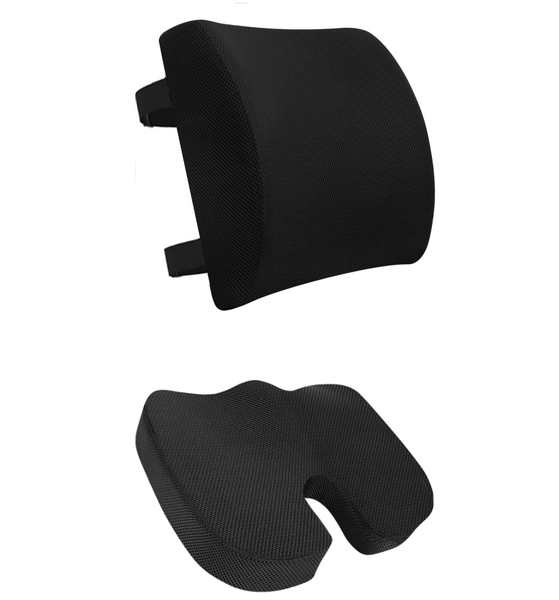 Lumbar And Neck Cushion Set, Provides Seat And Back Support, Black