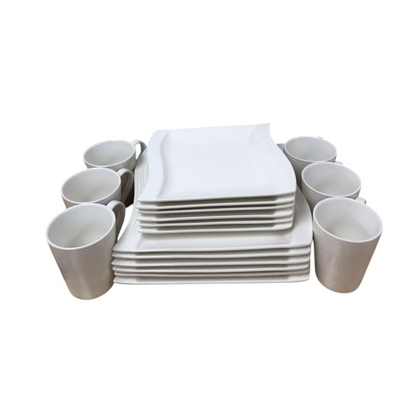18-Piece Elegant Ceramic Wavy Plate &amp; Mug Set - Tableware Collection.