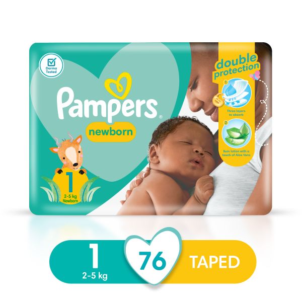 Pampers New Baby - Size 1, 76 Nappies, Lotion with Aloe