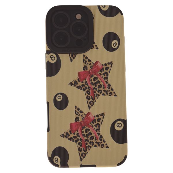 Retro Leopard Star &amp; 8-Ball Ribbed Design Phone Case - Compatible With iPhone