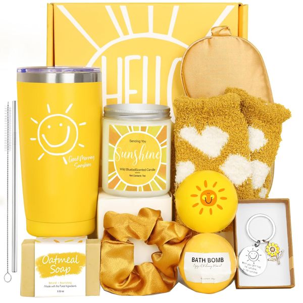 13 Piece Sunshine Self-Care Spa Gifts For Women,Relaxing Basket Her Birthday