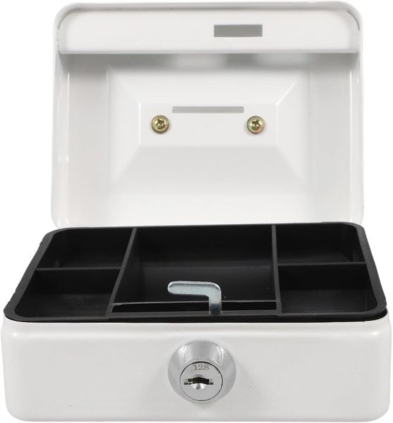 Portable Mini Safe Lock Box for Money, White Metal Cash Storage Security