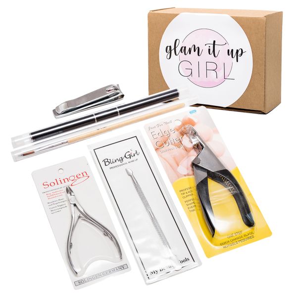 Polygel &amp; Acrylic Brush, Cuticle Cutter, Pusher, Tip Cutter &amp; Nail Clipper Set