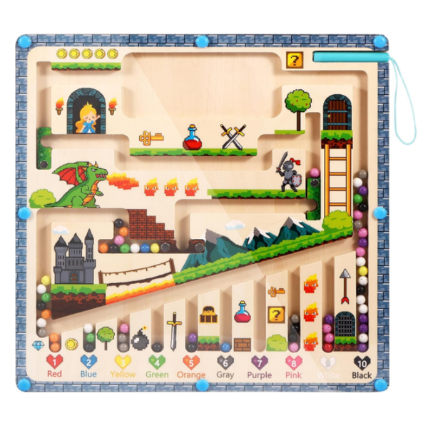 Color and Number Maze -Wooden Puzzle Activity Board with Magnetic Pen