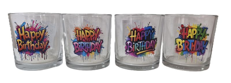 Set of 4 Glasses with Happy Birthday messages