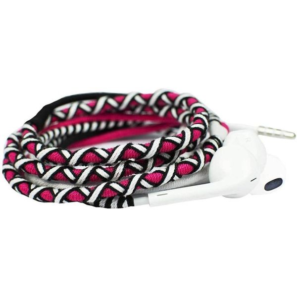 Larry's Digital Accessories - Woven Earphones - Pink/White - 3.5mm Jack (Aux)