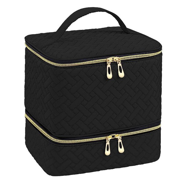 Portable Double-Layer Elevated Waterproof Nail Polish Organizer Makeup Bag