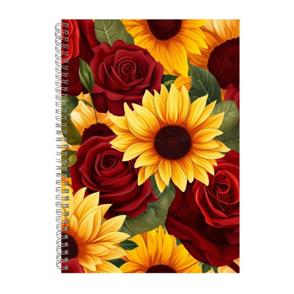Red Roses And Yellow Sunflowers Notebook Art Gift Idea Notepad Pad 114