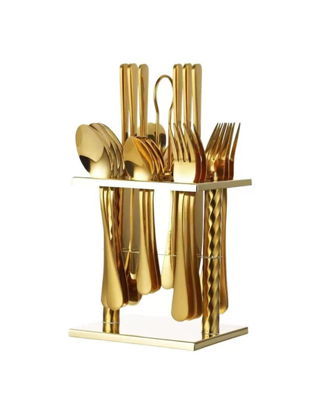 Refined 24-Piece Stainless Steel Cutlery Set with Stand - Serves 6,