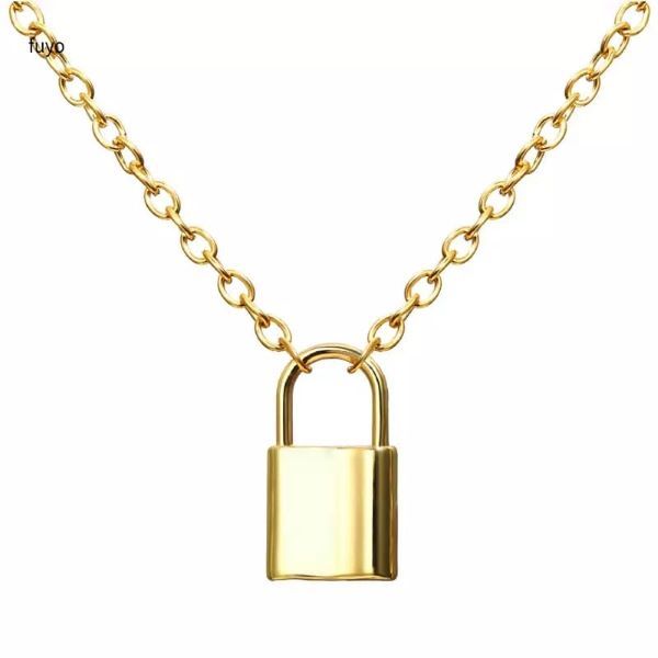 Woman's Lock Pendant Necklace- Gold