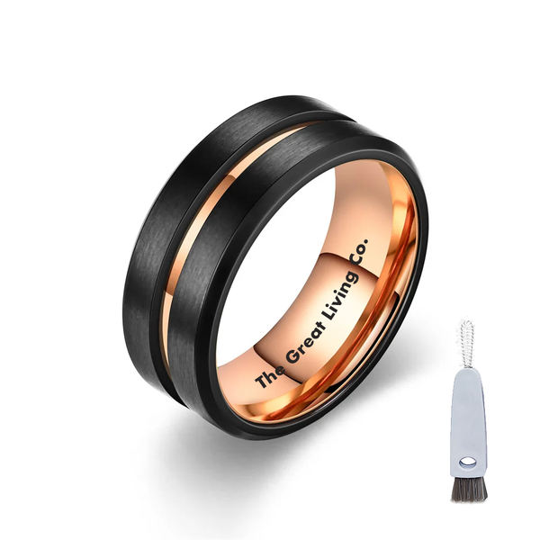 Men's Rings Stainless Steel - Dual Tone Rings/Bands &amp; Ring Cleaning Brush