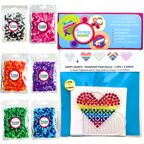 Ironing Beads - 3000 Beads And 1 Sml Peg 1 Card Pack - Pink Hearts