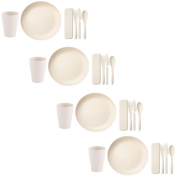 Family Indoor and Outdoor Dinnerware - Set for 4 - Cup &amp; Plate &amp; Cutlery
