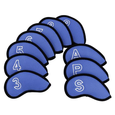 10 Piece Neoprene Mesh Golf Iron Head Covers-Blue