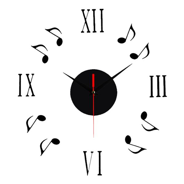 Musical Notes DIY 3D Wall Sticker Clock for Family Office Decor