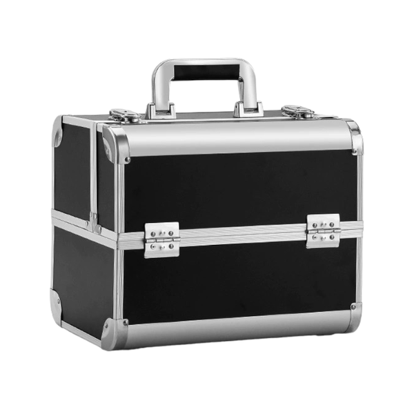 Black Aluminium Frame Fold-out 3 Tier Portable Makeup Organiser Train Case
