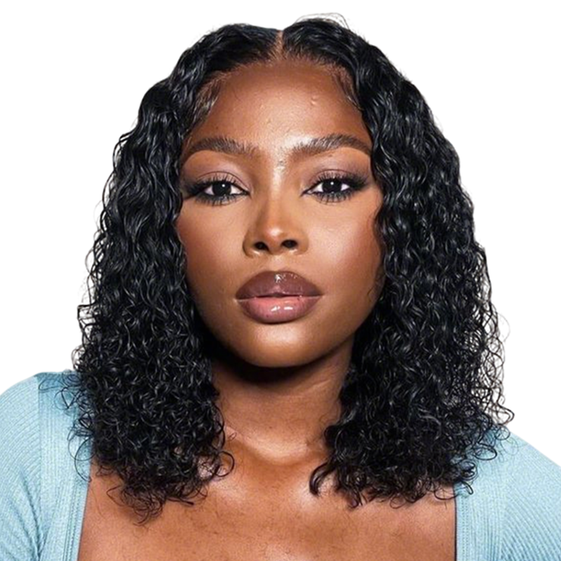 SUNRAY Glueless Curly Bob Wig - 14" Brazilian Human Hair With HD Lace