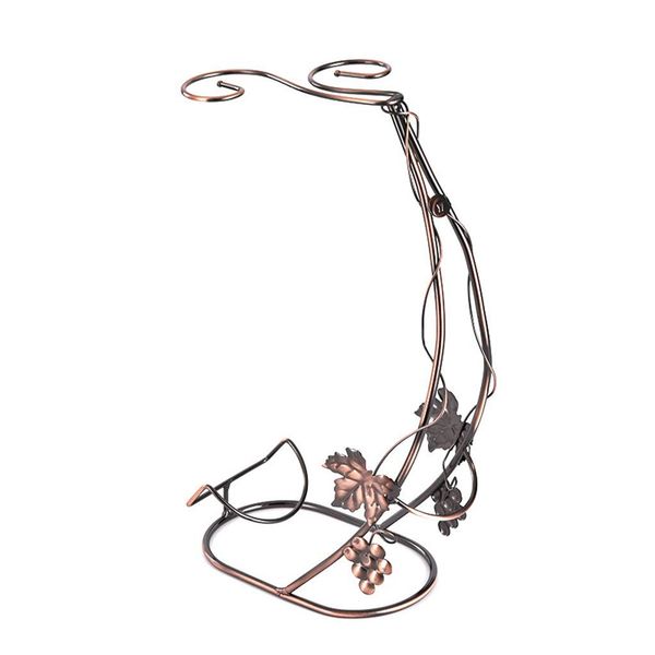 Creative Dining Bar Single Bottle Wine Metal Rack with Glasses Hanger