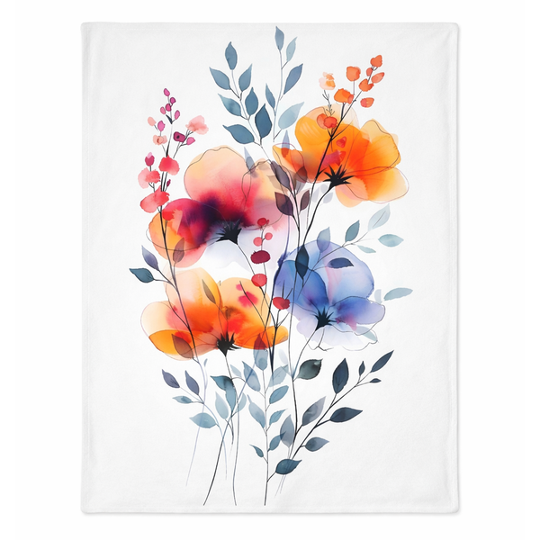 Modern Watercolor Wildflower Fleece Blanket (130 x 150 cm)
