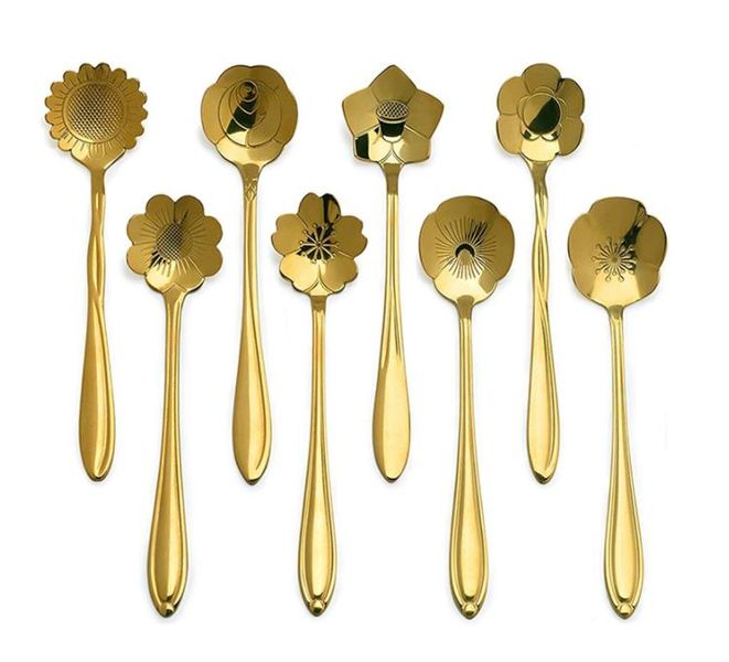 Set of 8 Gold Coffee Spoon Set Tea Spoon Dessert Spoon Set