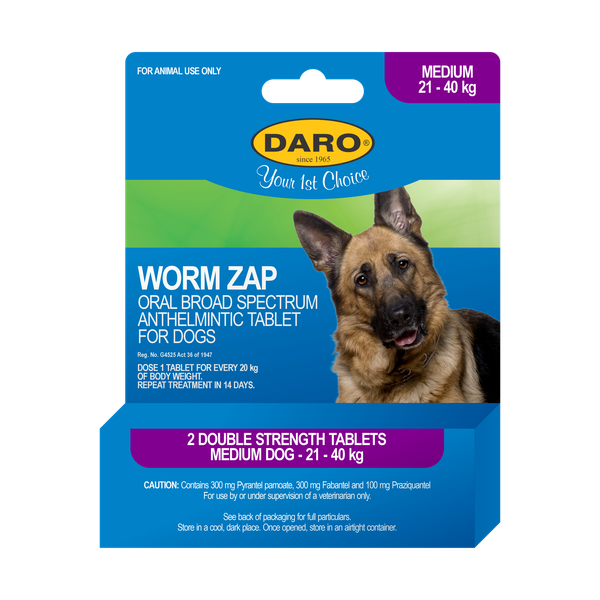 Daro Worm Zap Tablet Med Dogs 21-40kg (6 Pack)