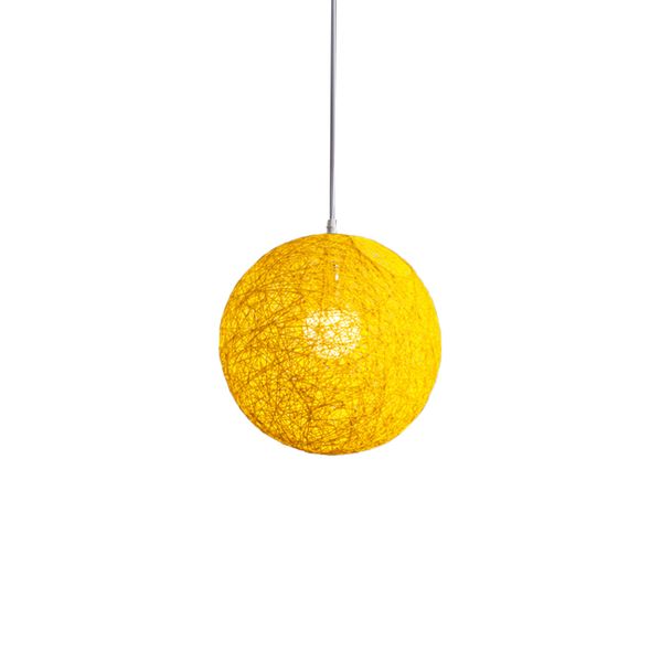Yellow Bamboo, Rattan And Jute Ball Chandelier Individual Creativity Spheri