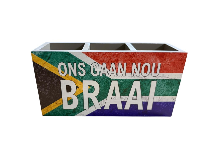 Cutlery/Stationary Holder - Ons gaan Nou Braai with Flag