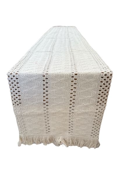 White Linen Bohemian Table Runner-180cmx30cm