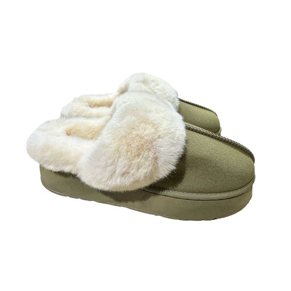 Kytsch Thick Sole Plush Lined Warm Indoor/Outdoor Slip On- Khaki