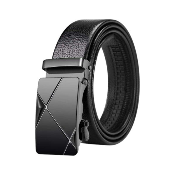 Sleek Black Belt With Modern Geometric Automatic Buckle