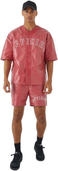 boohooMAN - Short Sleeve Oversized Pu Baseball Shirt and Short Set - Red