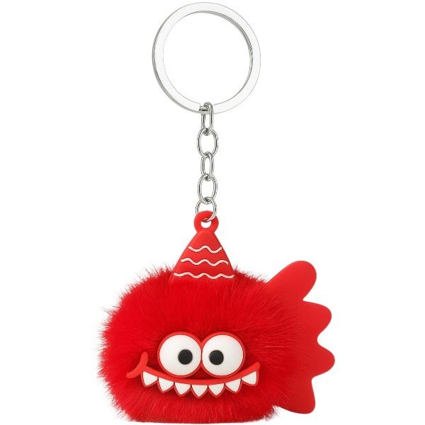 Fuzzy & Playful Creature Keychain With Sparkling Cartoon Eyes & Party Hat