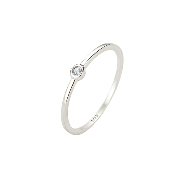 Elegant Thin Silver Band Ring with Dainty Center Diamante