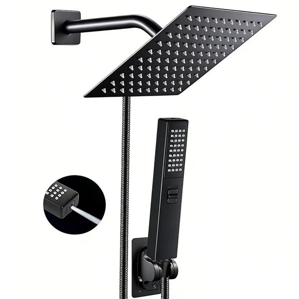 20cm Shower Head with Handheld Shower Head 1.5m Hose - High Pressure-Black