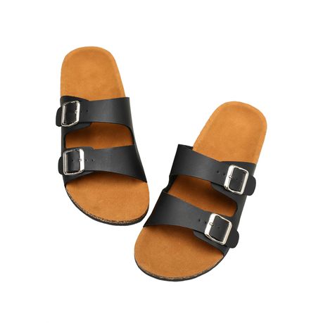 Cork Footbed Slippers Beach Sandals Slides with Adjustable Buckle Straps Image