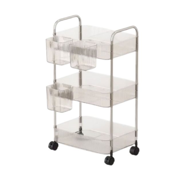 Transparent Plastic Storage Trolley with Wheel Storage Rack