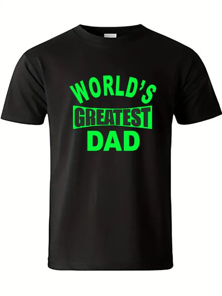 World's Greatest Dad Men's Black T-Shirt, Green Print
