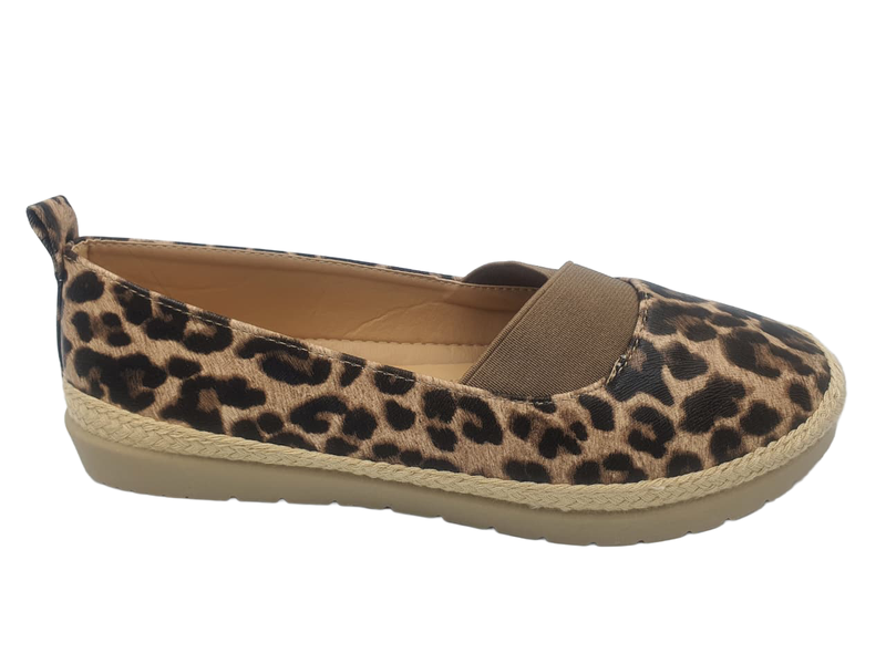 Foot Flex Comfort Padded Leopard Elasticated Pumps